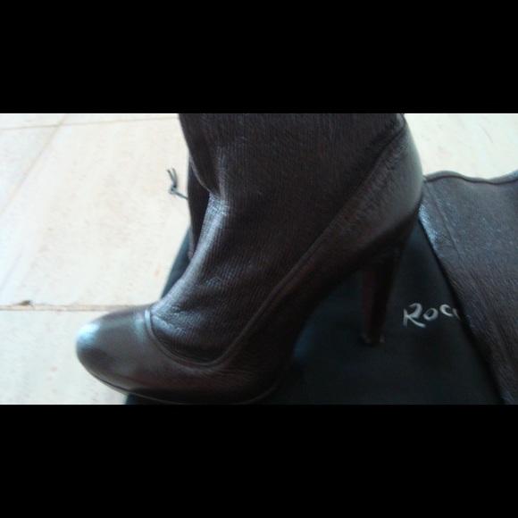 Rocco p brown knee high heel boot with sheen 7 - Picture 12 of 15